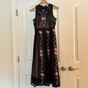 Nordstrom Foxiedox Black Lace Dress with Floral Accents